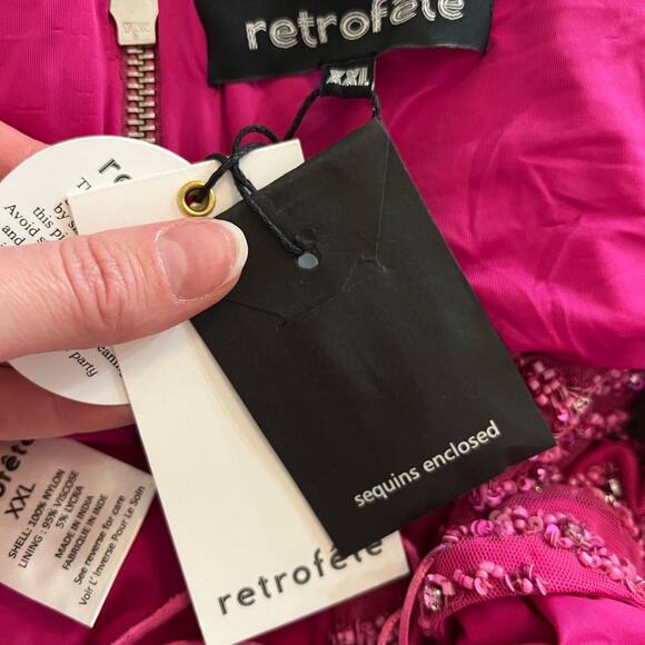 RETROFETE Hendrix Sequin Tiger Stripe Dress Fuchsia Pink Beaded Cutouts Maxi NEW - Picture 7 of 10